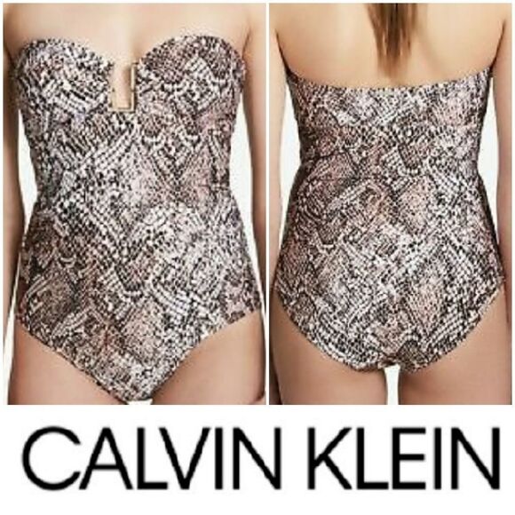 Calvin Klein Women's U Bandeau snakeskin strapless Swimsuit Size "U" Har… - Picture 2 of 13